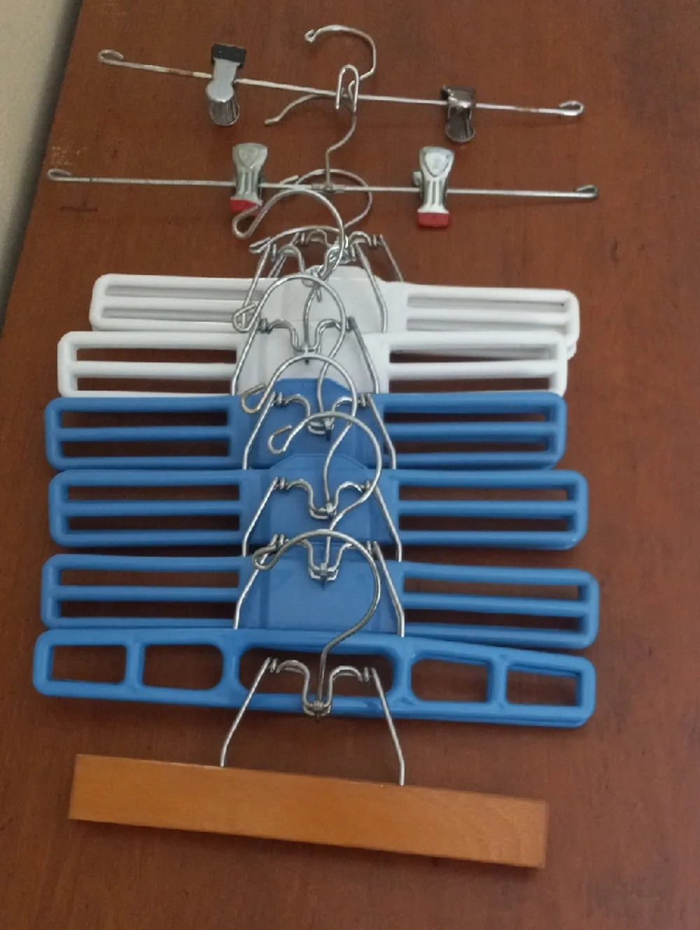 Assorted Set Of Blue and White & Metal Space-Saving Pant Hangers